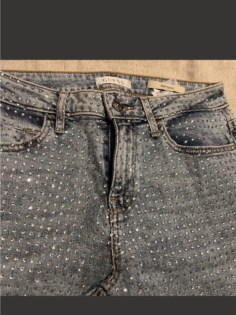 Guess Silver-Accent Gray Skinny Jeans with Studded Rhinestones - Picture 4 of 8